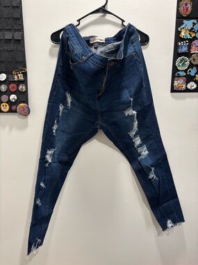 Women’s Distressed Dark Blue Slim Fit Jeans